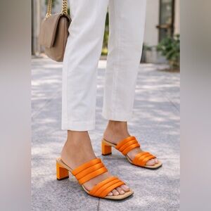Shoe The Bear Orange Satin Padded Strap Mule Heels Size 36/US 5.5 - 6 $170